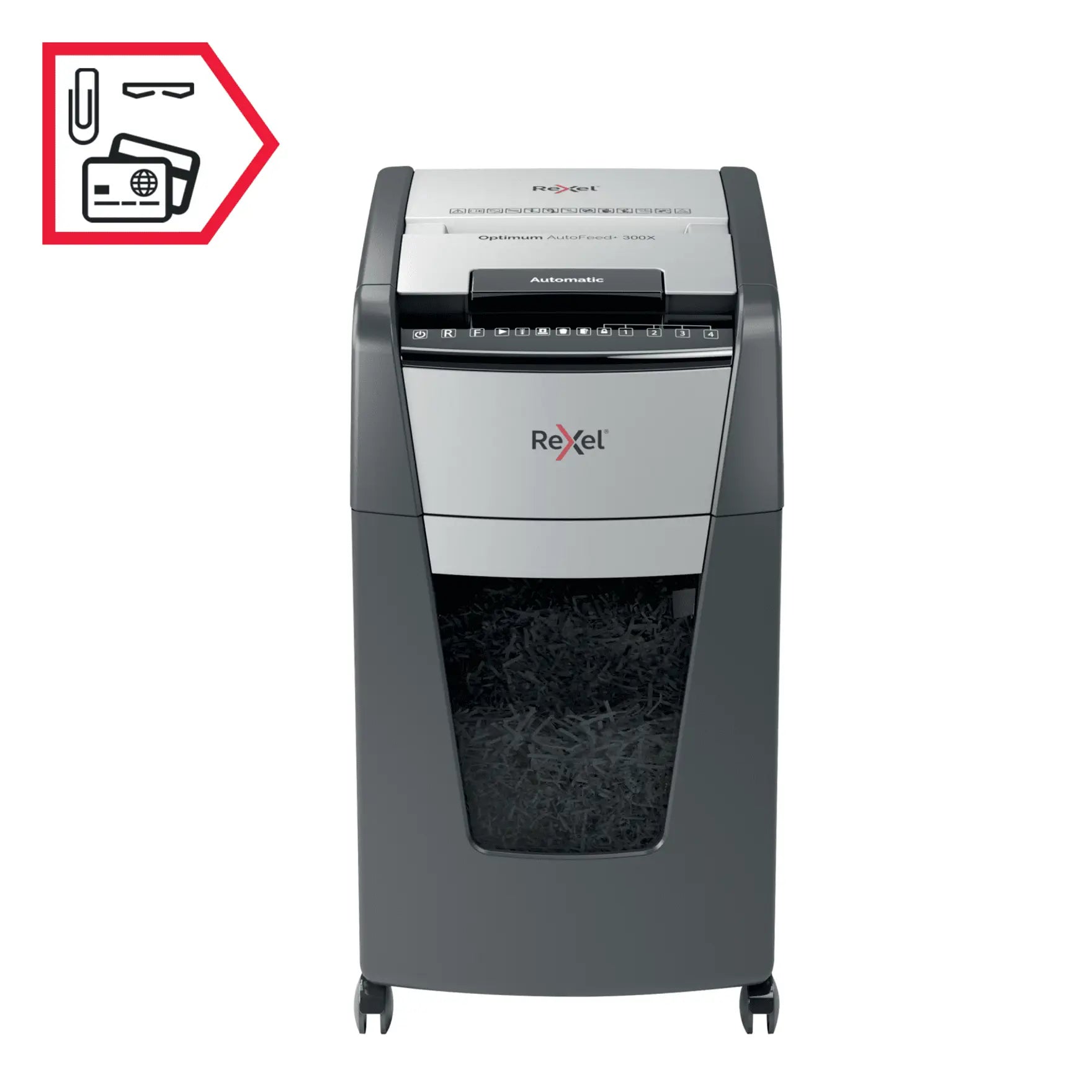 Rexel Optimum AutoFeed+ 300X Up to 300 Sheets P-4 60L Cross Cut Office Shredder