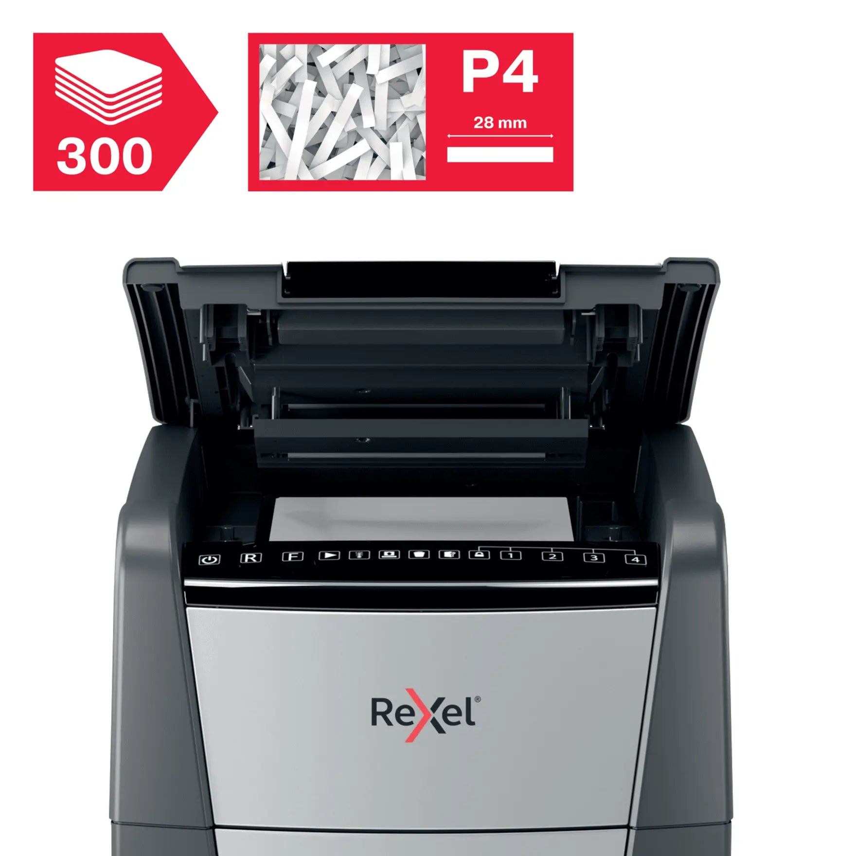 Rexel Optimum AutoFeed+ 300X Up to 300 Sheets P-4 60L Cross Cut Office Shredder