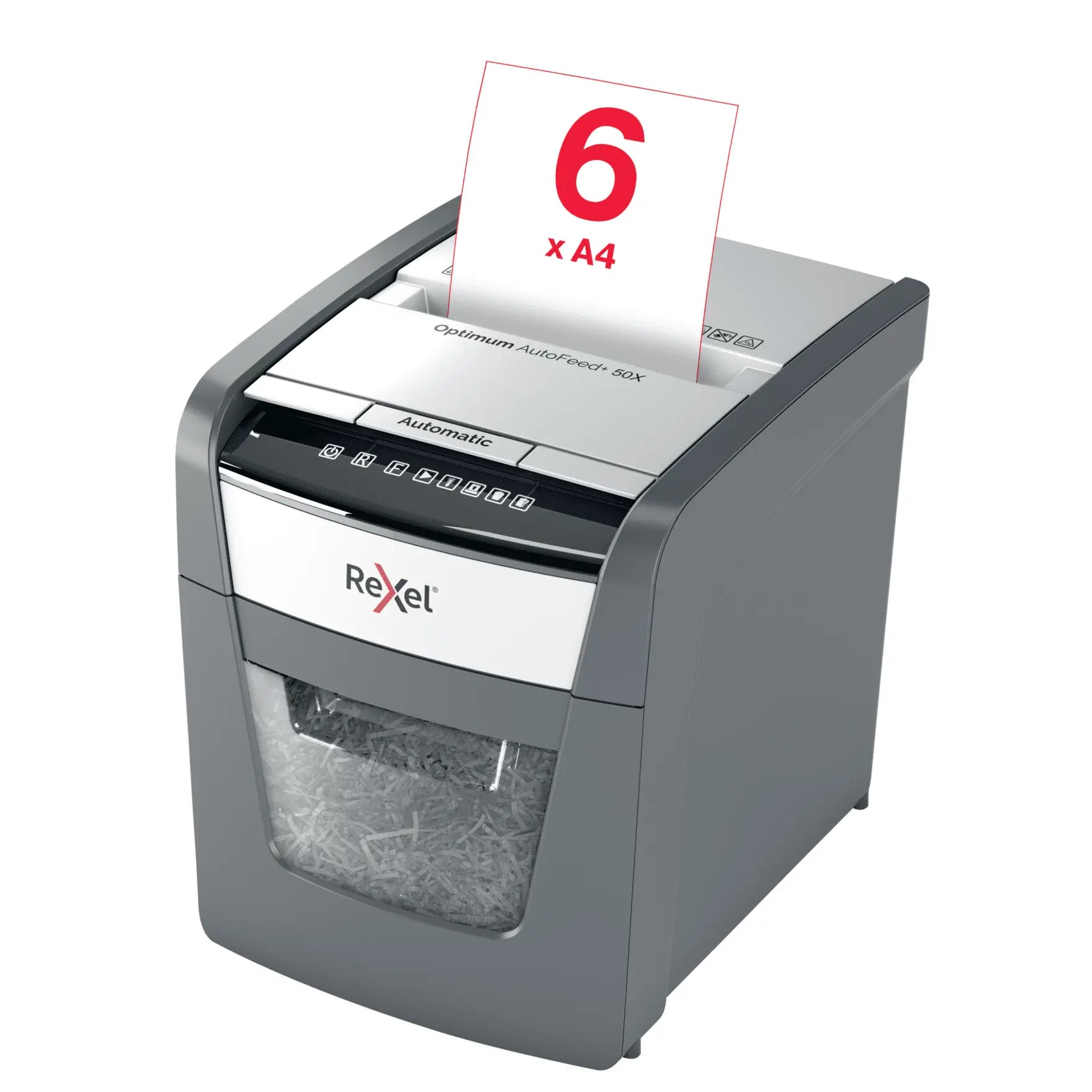 Rexel Optimum AutoFeed+ 50X Up to 50 Sheets P-4 20L Cross Cut Office Shredder