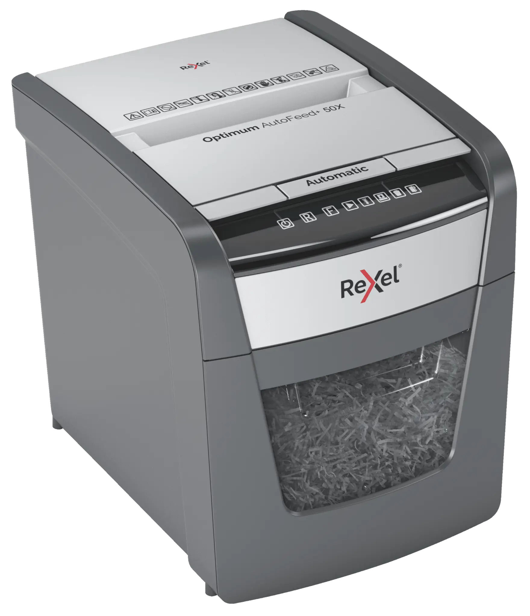 Rexel Optimum AutoFeed+ 50X Up to 50 Sheets P-4 20L Cross Cut Office Shredder