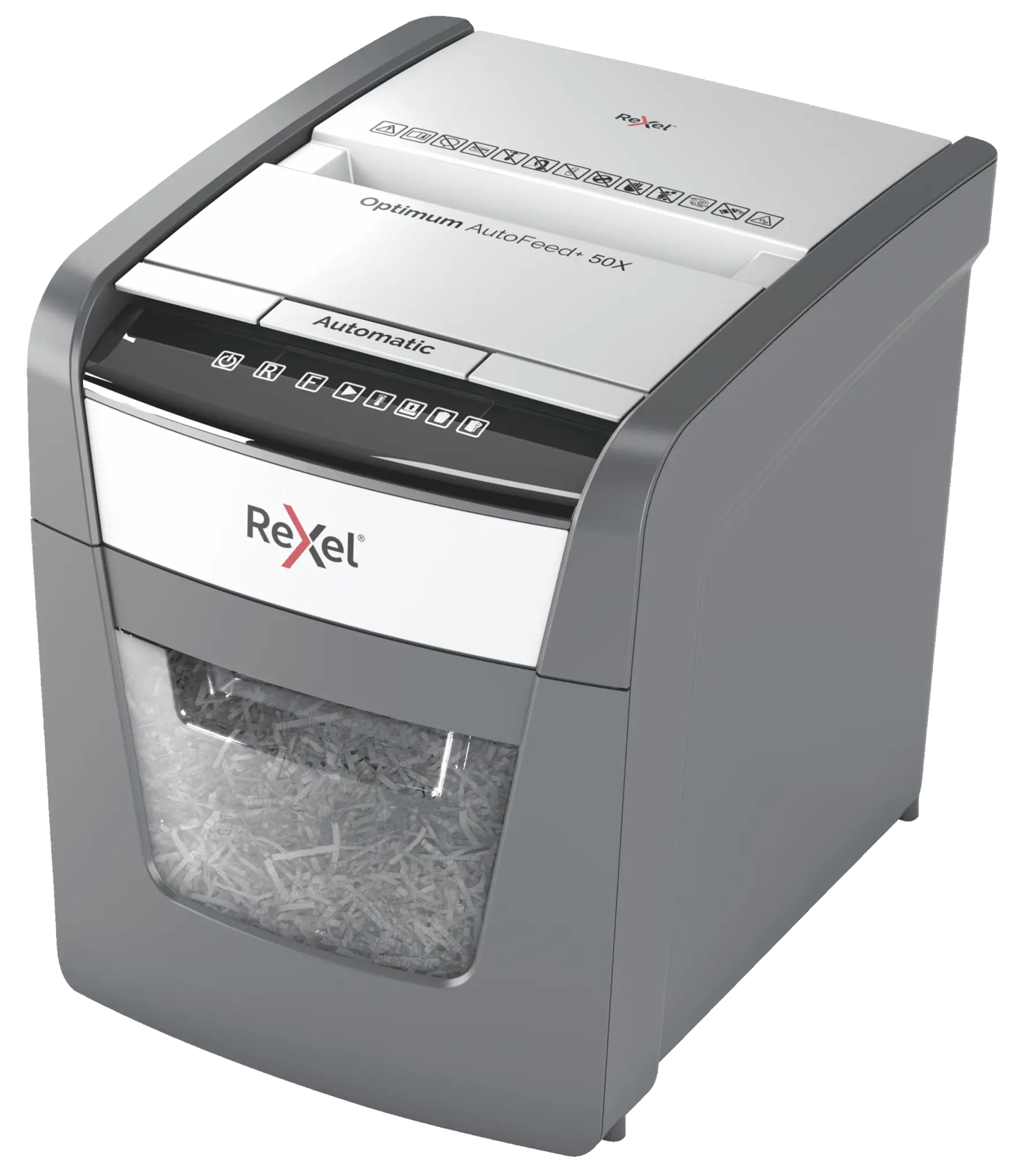 Rexel Optimum AutoFeed+ 50X Up to 50 Sheets P-4 20L Cross Cut Office Shredder