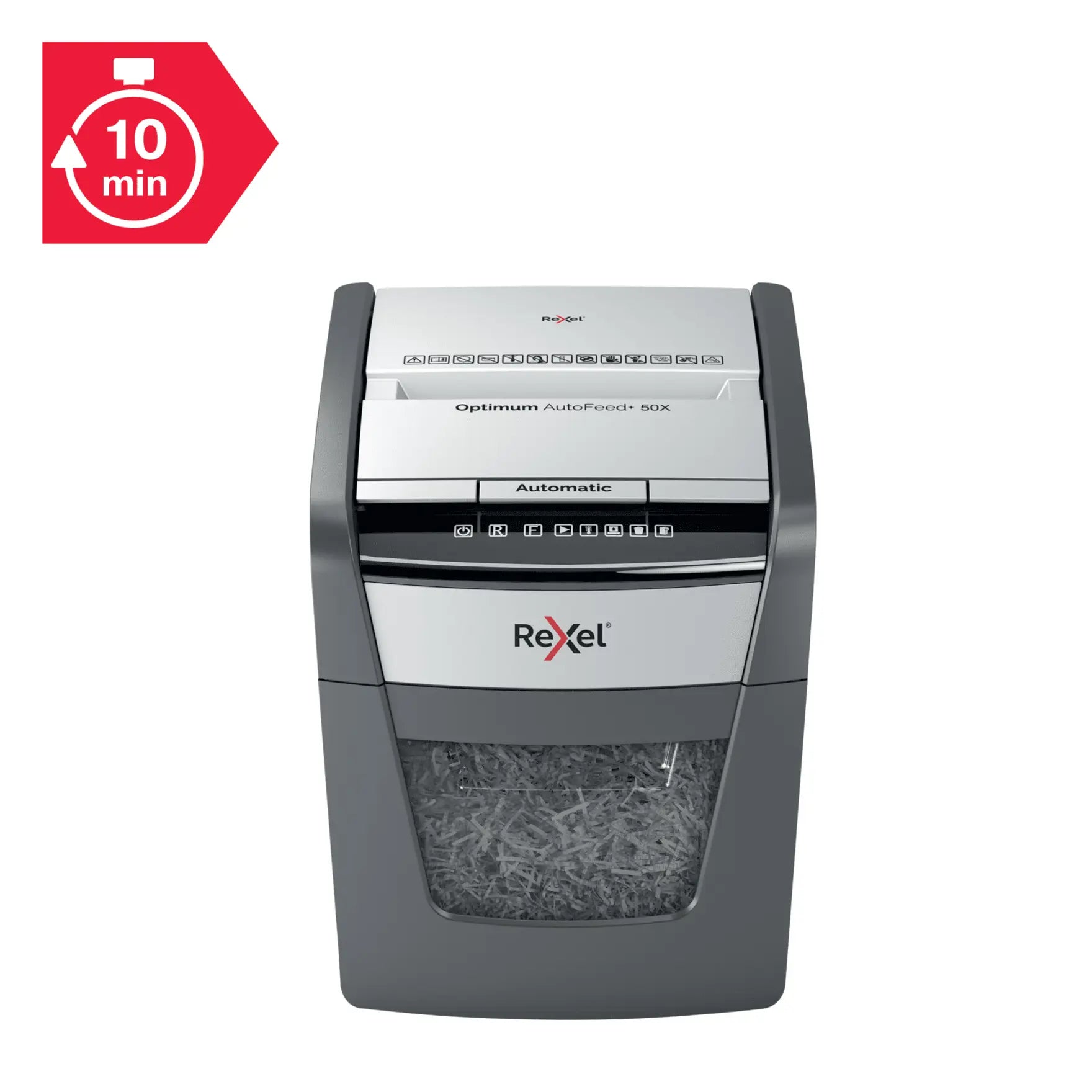 Rexel Optimum AutoFeed+ 50X Up to 50 Sheets P-4 20L Cross Cut Office Shredder