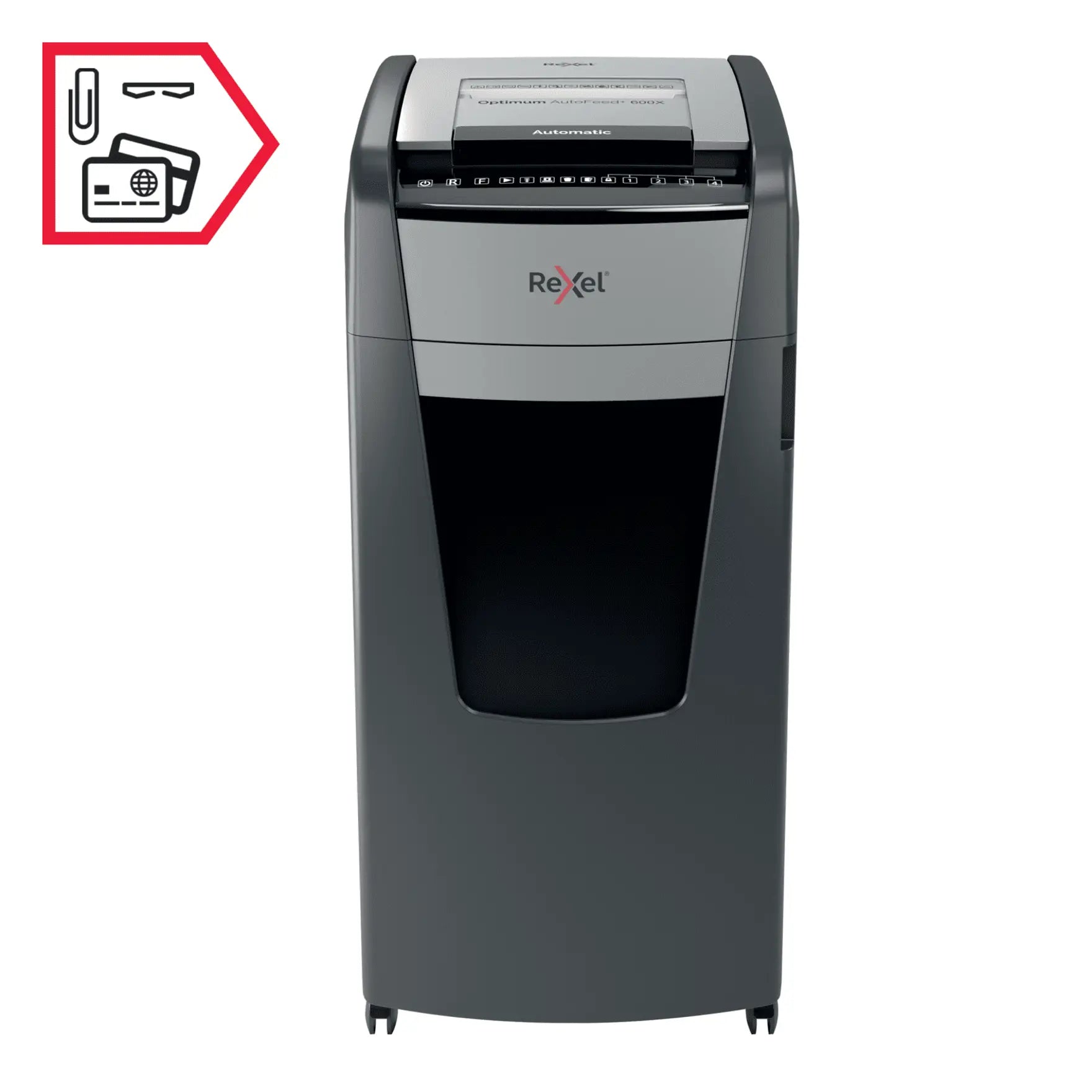 Rexel Optimum AutoFeed+ 600X Up to 600 Sheets P-4 110L Cross Cut Office Shredder