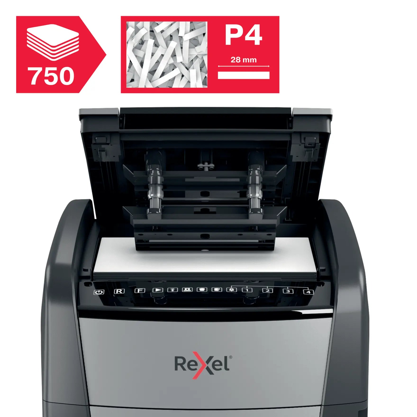Rexel Optimum AutoFeed+ 750X Up to 750 Sheets P-4 140L Cross Cut Office Shredder