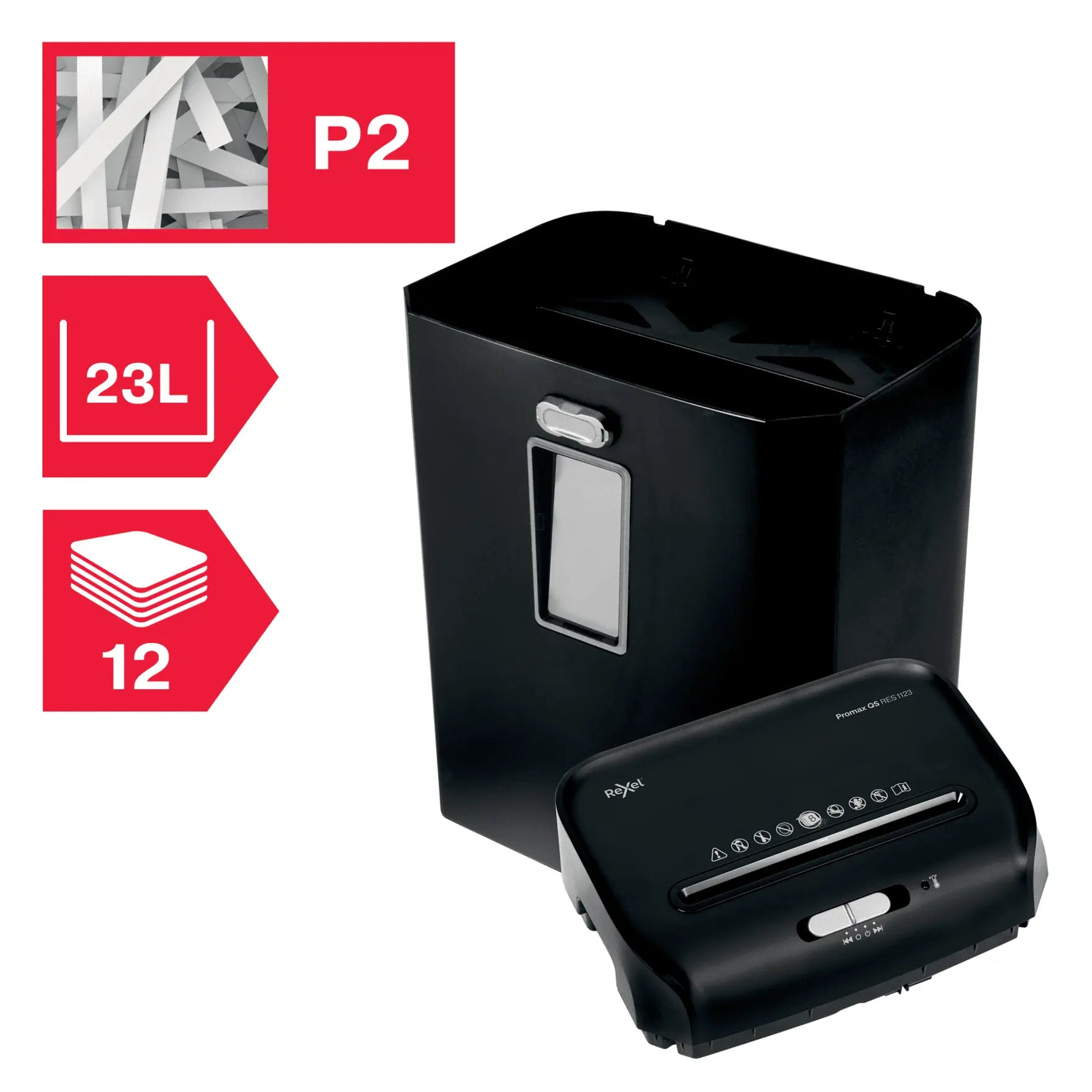 Rexel ProMax QS RES1123 Up to 12 Sheets P-2 23L Strip Cut Home & Personal Office Shredder