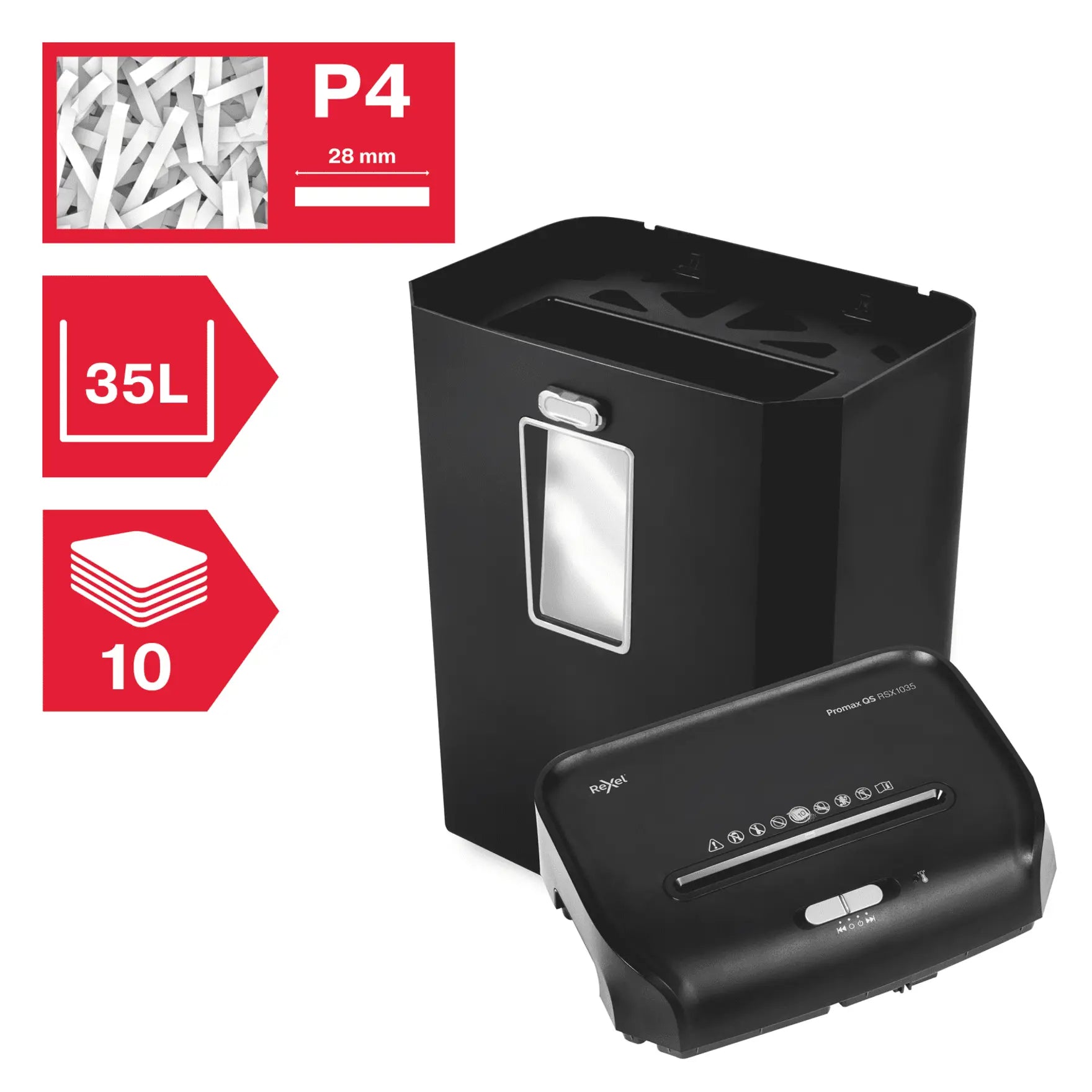 Rexel ProMax QS RSX1035 Up to 10 Sheets P-4 35L Cross Cut Home & Small Office Shredder