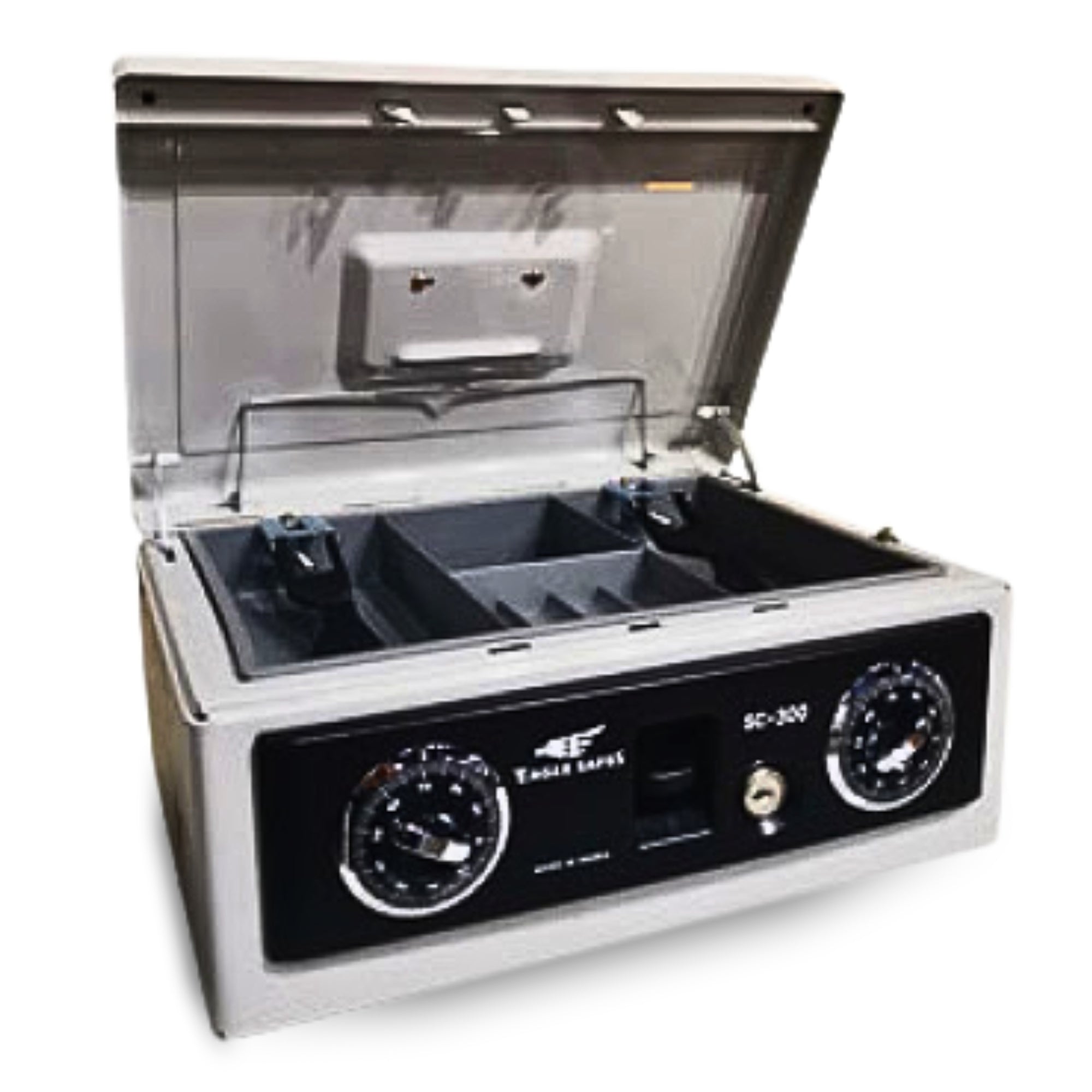 Eagle Safes SC-300 Heavy-Duty Steel With Dual Dial & Key Lock Secure Cash Box - White