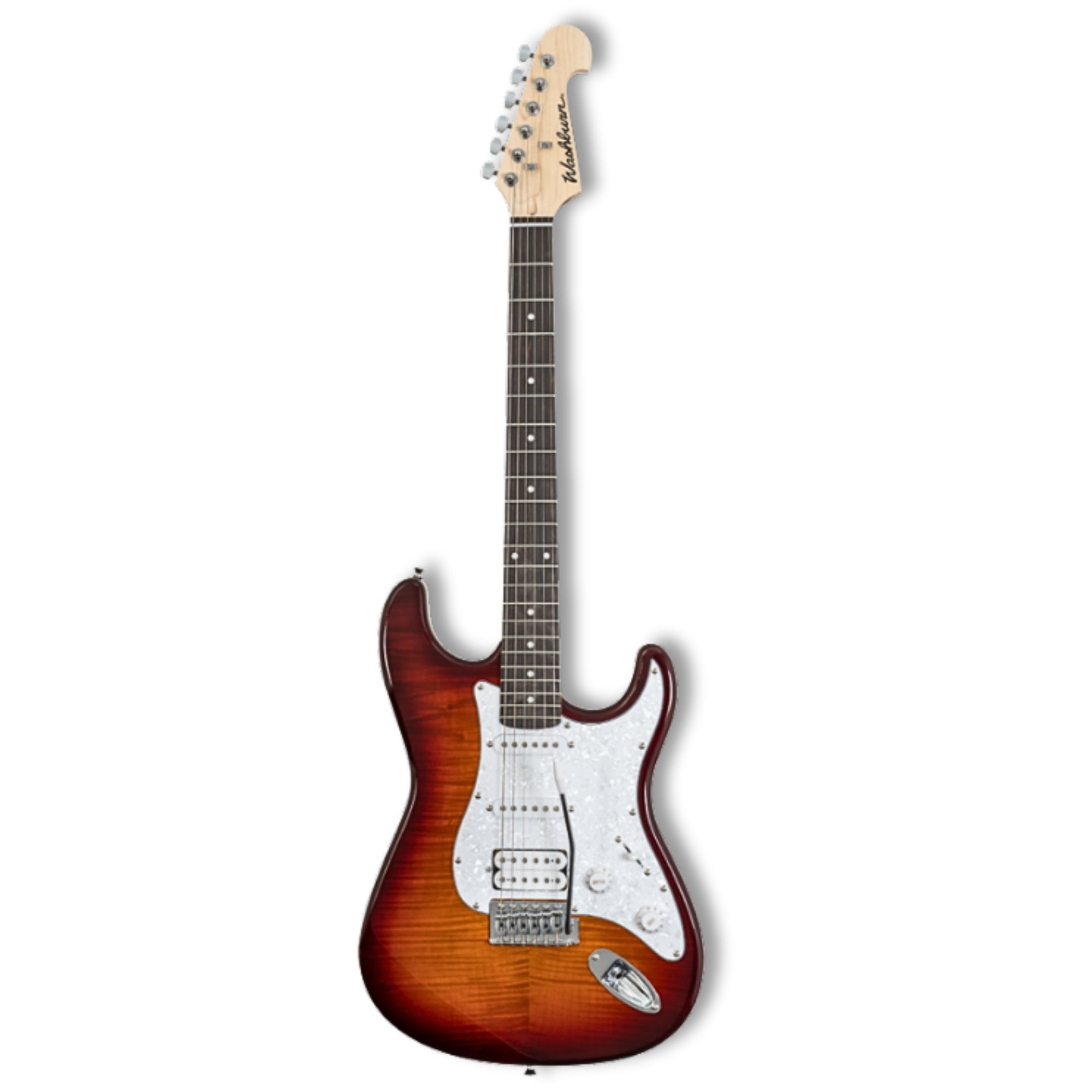 Washburn SDFSB-U Sonamaster Deluxe 6-String HSS Pickups, Flame Maple Top, Okoume Body Electric Guitar – Tobacco Sunburst Gloss Finish