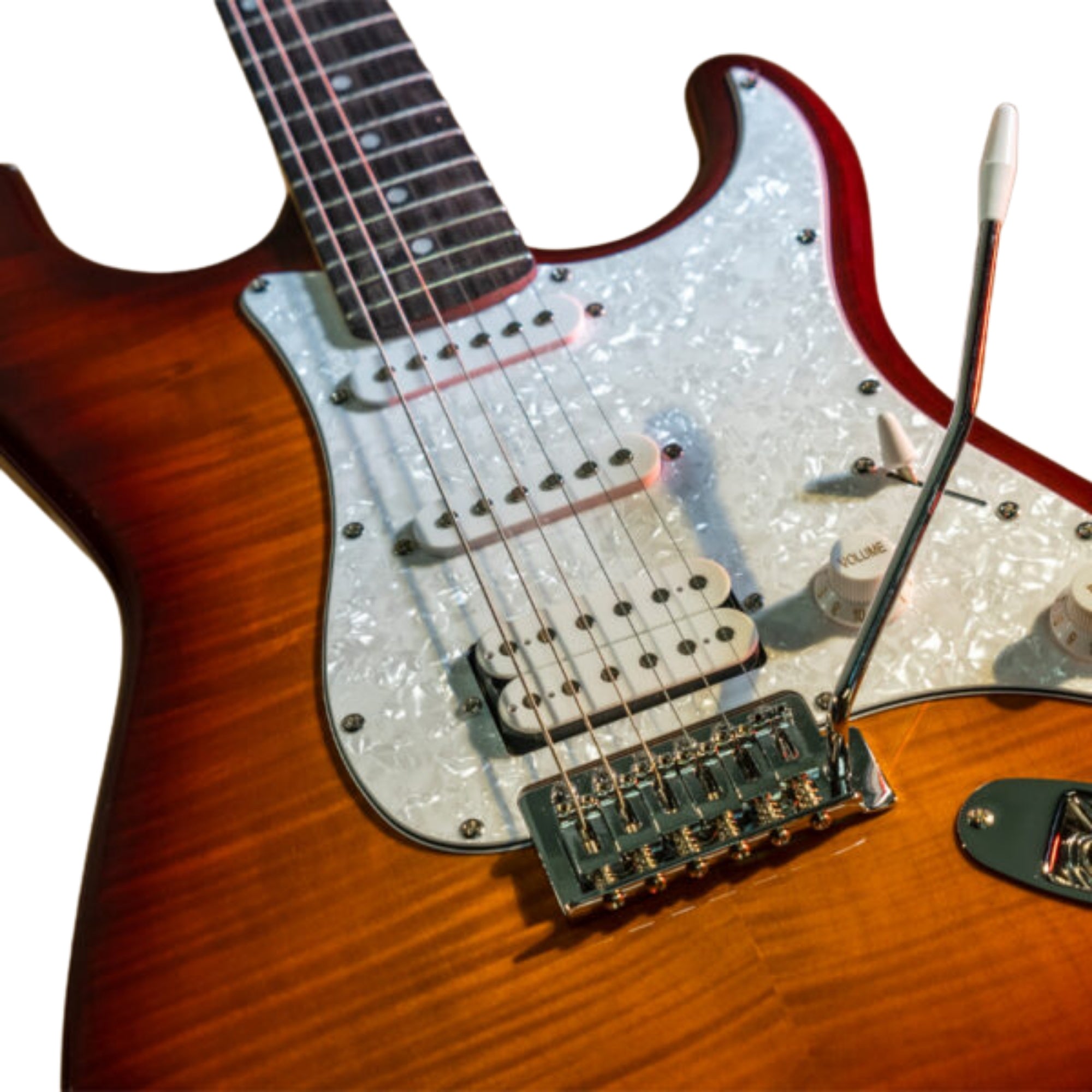 Washburn SDFSB-U Sonamaster Deluxe 6-String HSS Pickups, Flame Maple Top, Okoume Body Electric Guitar – Tobacco Sunburst Gloss Finish