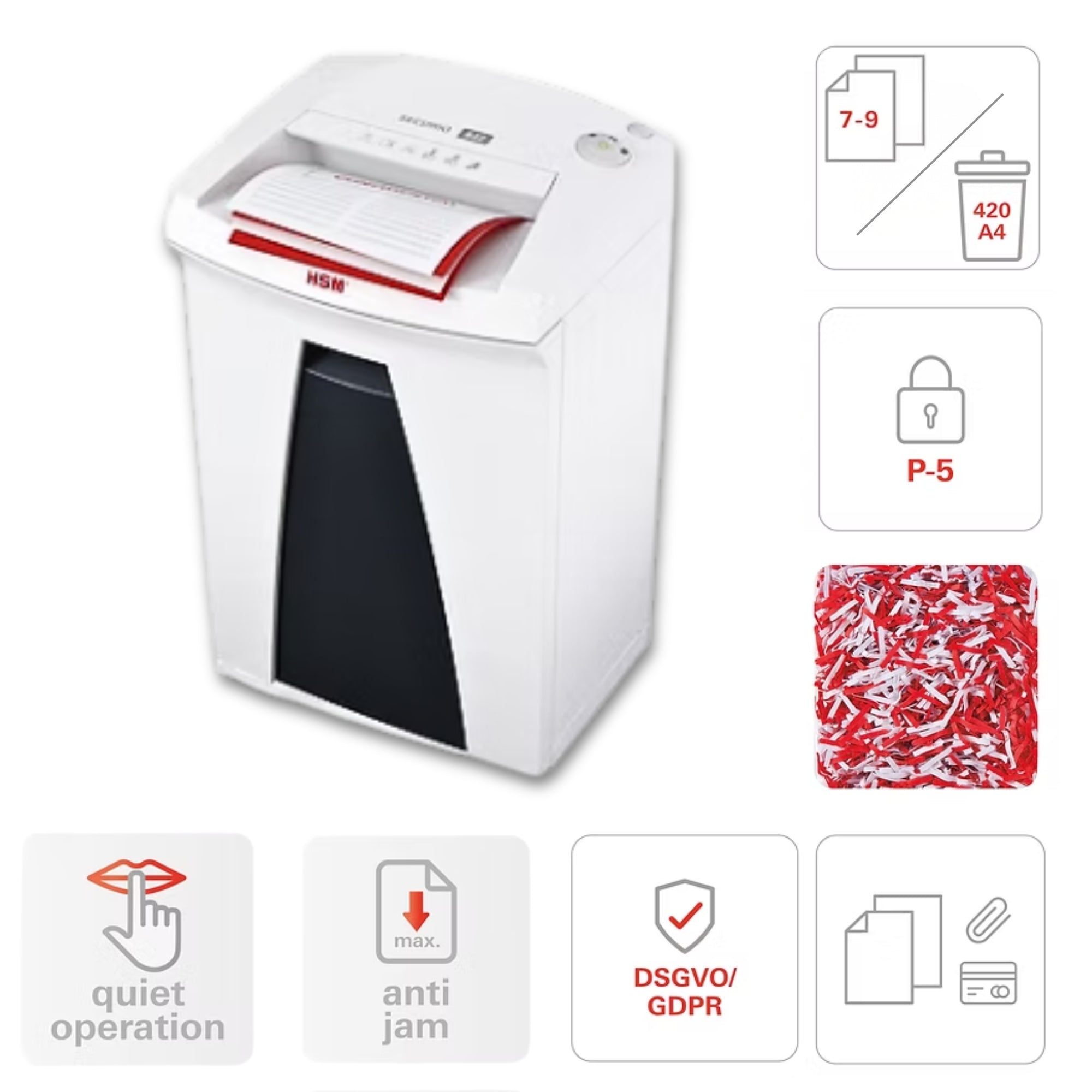 HSM SECURIO B22 - (1.9 x 15) 7-11 Sheets P-5 Micro Cut Shredder