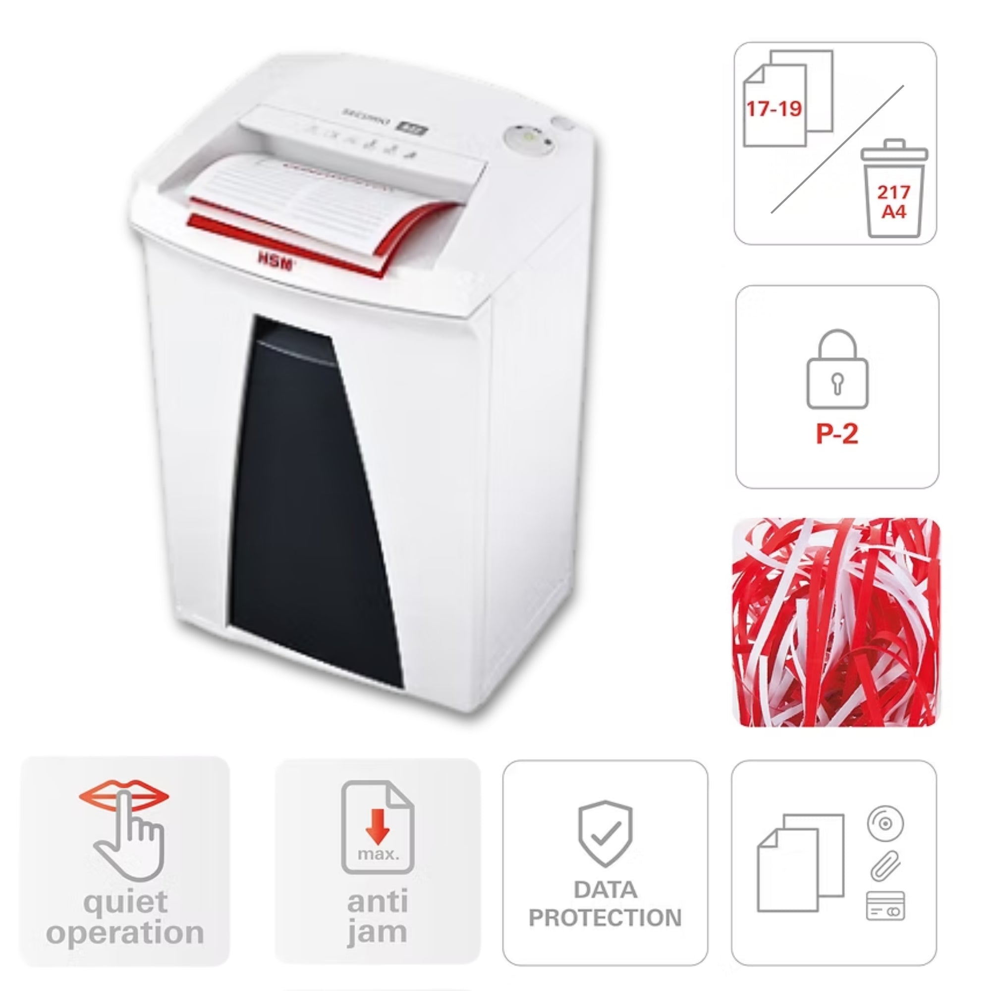 HSM SECURIO B22 - (5.8) 17-19 Sheets P-2 Strip Cut Shredder