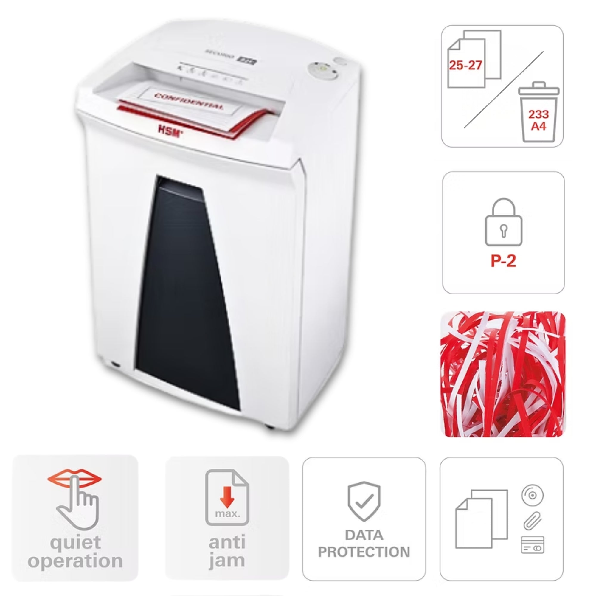 HSM SECURIO B24 - (5.8) 25-27 Sheets P-2 Strip Cut Shredder