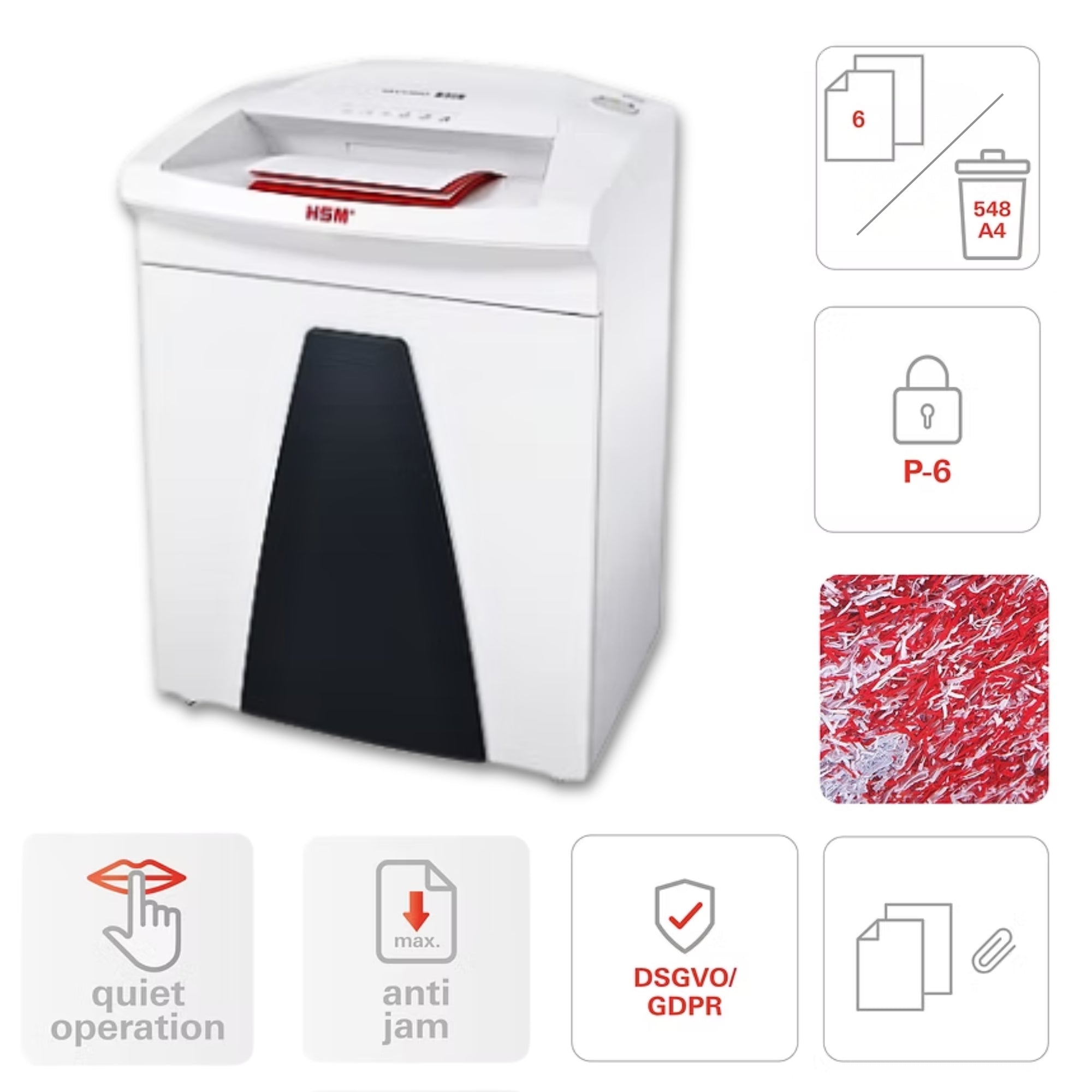 HSM SECURIO B26 - (0.78 x 11) 6 Sheets P-6 Super Micro Cut Shredder
