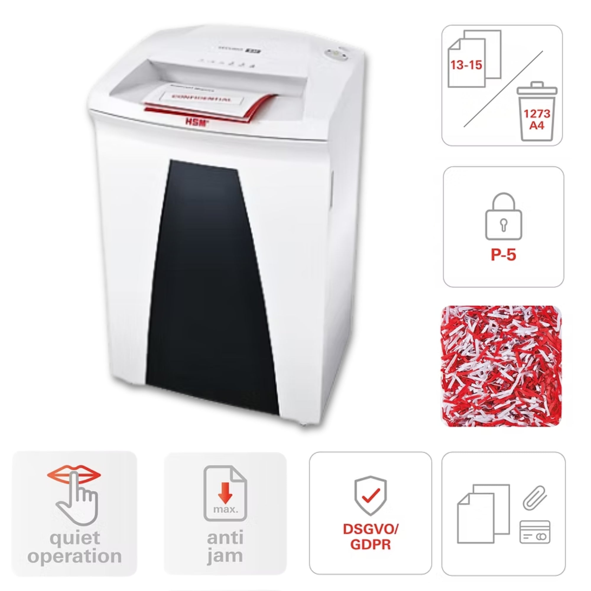 HSM SECURIO B34 - (1.9 x 15) 13-15 Sheets P-5 Micro Cut Shredder