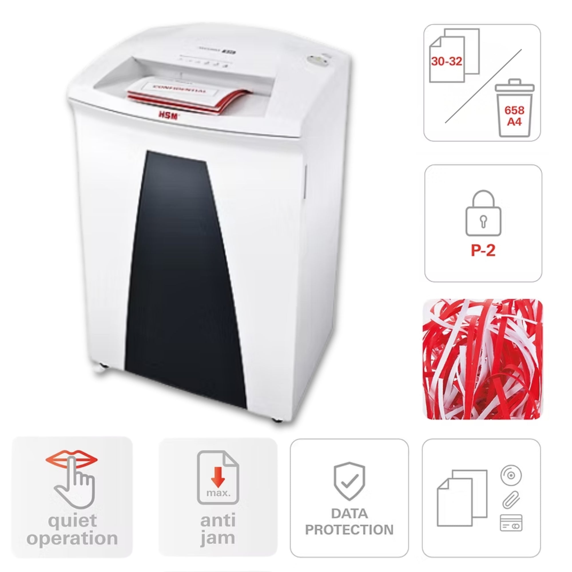 HSM SECURIO B34 - (5.8) 30-32 Sheets P-2 Strip Cut Shredder