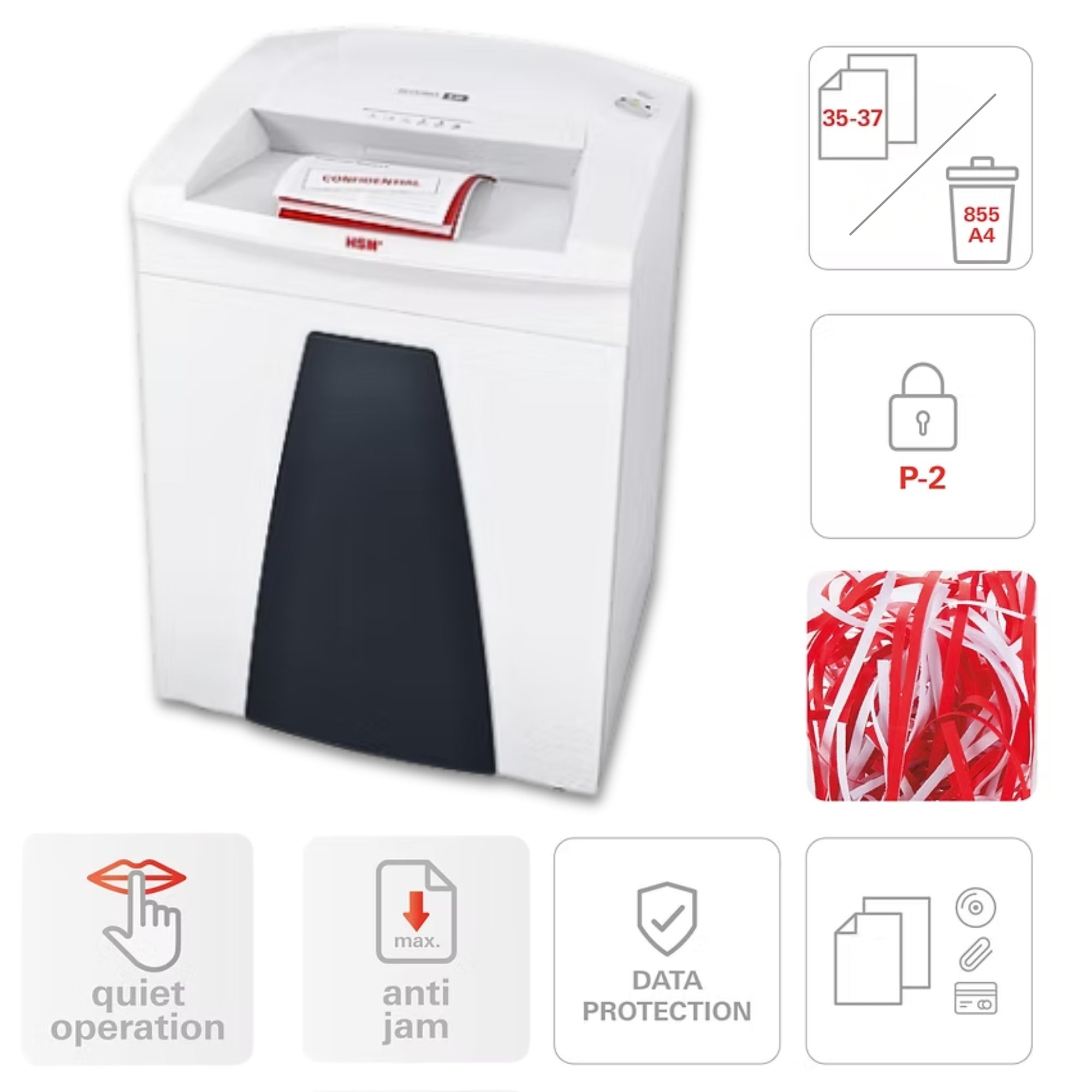 HSM SECURIO B35 - (5.8) 35-37 Sheets P-2 Strip Cut Shredder