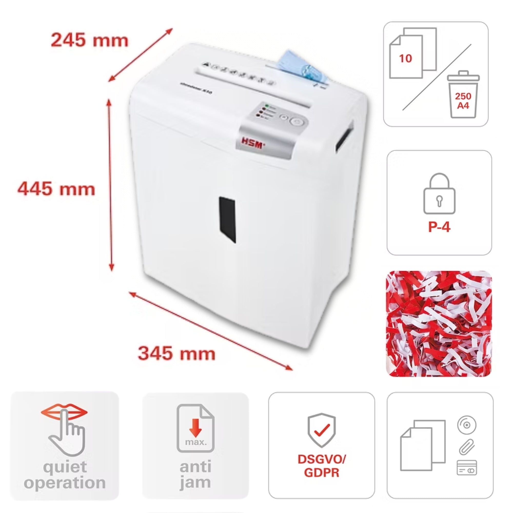 HSM SHREDSTAR X10 - (4.5 x 30) 10 Sheets P-4 Cross Cut Shredder