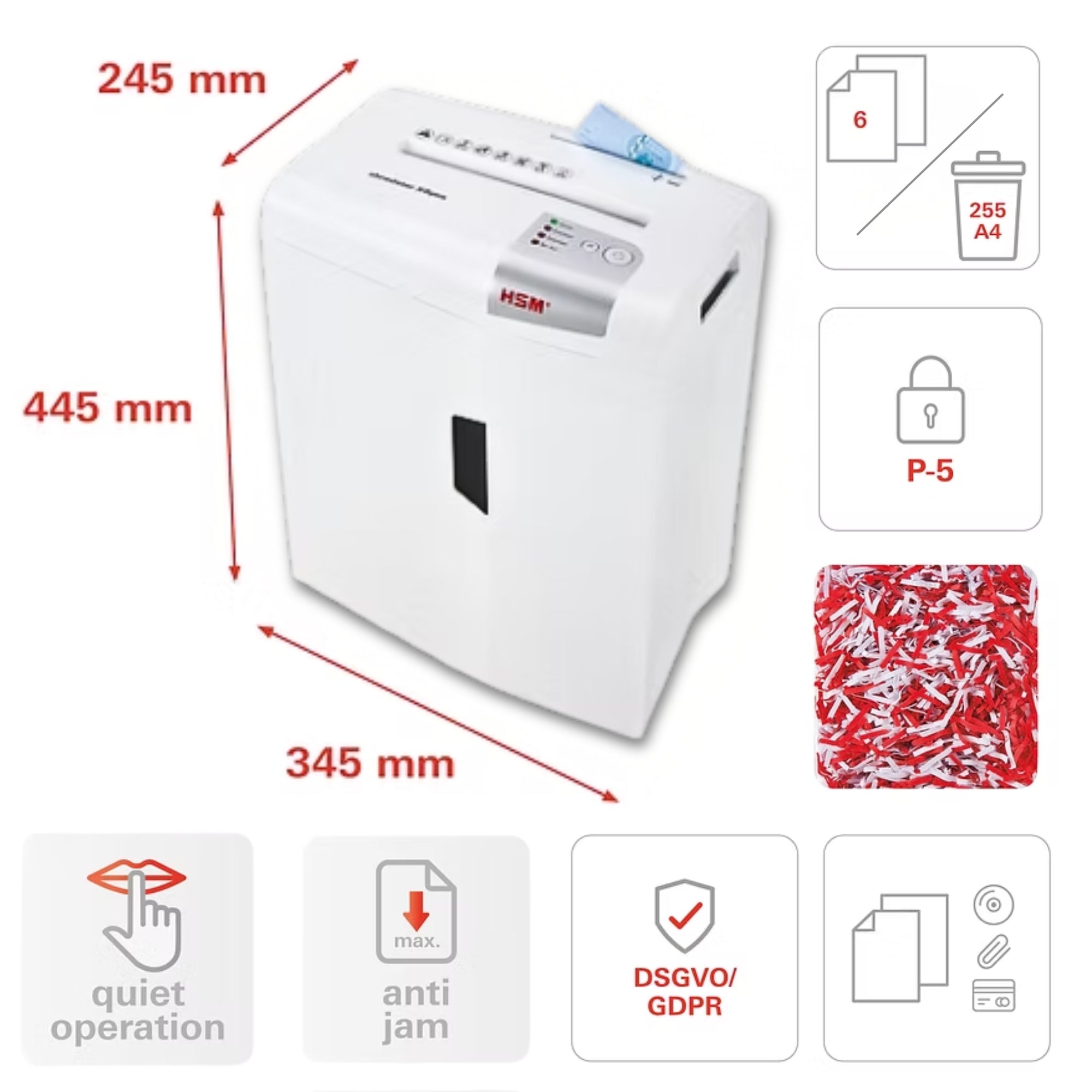 HSM SHREDSTAR X6 PRO - (2 x 15) 6 Sheets P-5 Micro Cut Shredder