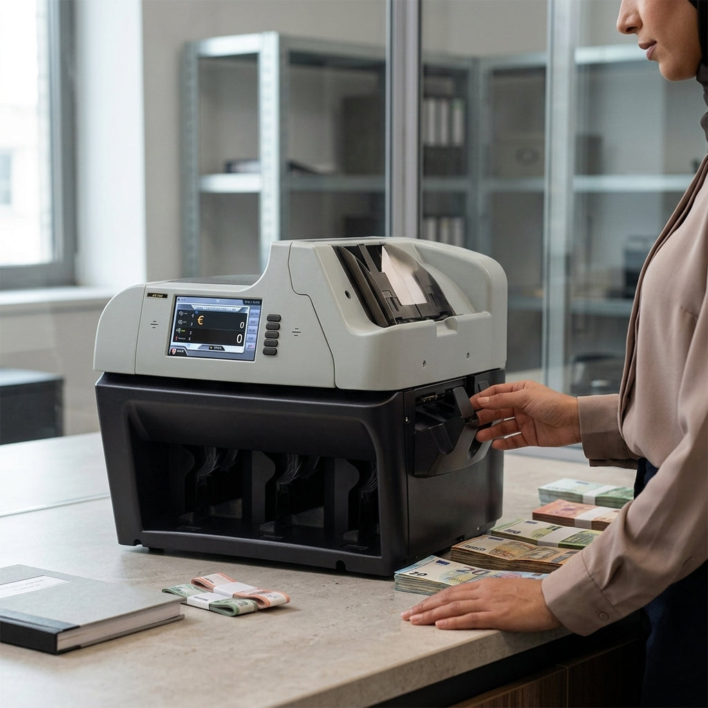 آلة فرز العملات Hitachi ST-350N – عداد أوراق نقدية بثلاثة جيوب، مستشعر صور خطي كامل، فرز نقدي عالي السرعة للبنوك والشركات