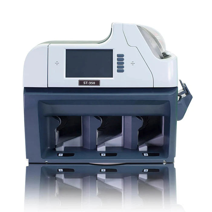 Hitachi ST-350N Currency Sorter Machine – 3 Pocket Banknote Counter, Full Line Image Sensor, High-Speed Cash Sorting for Banks & Businesses