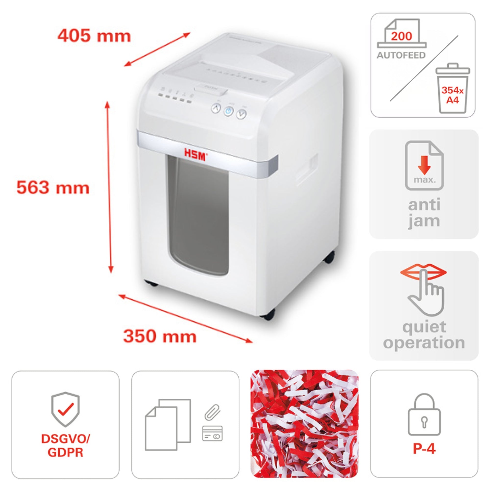HSM ShredStar AutoFeed X200 - (4x12) 10 Sheets P-4 Cross Cut Shredder