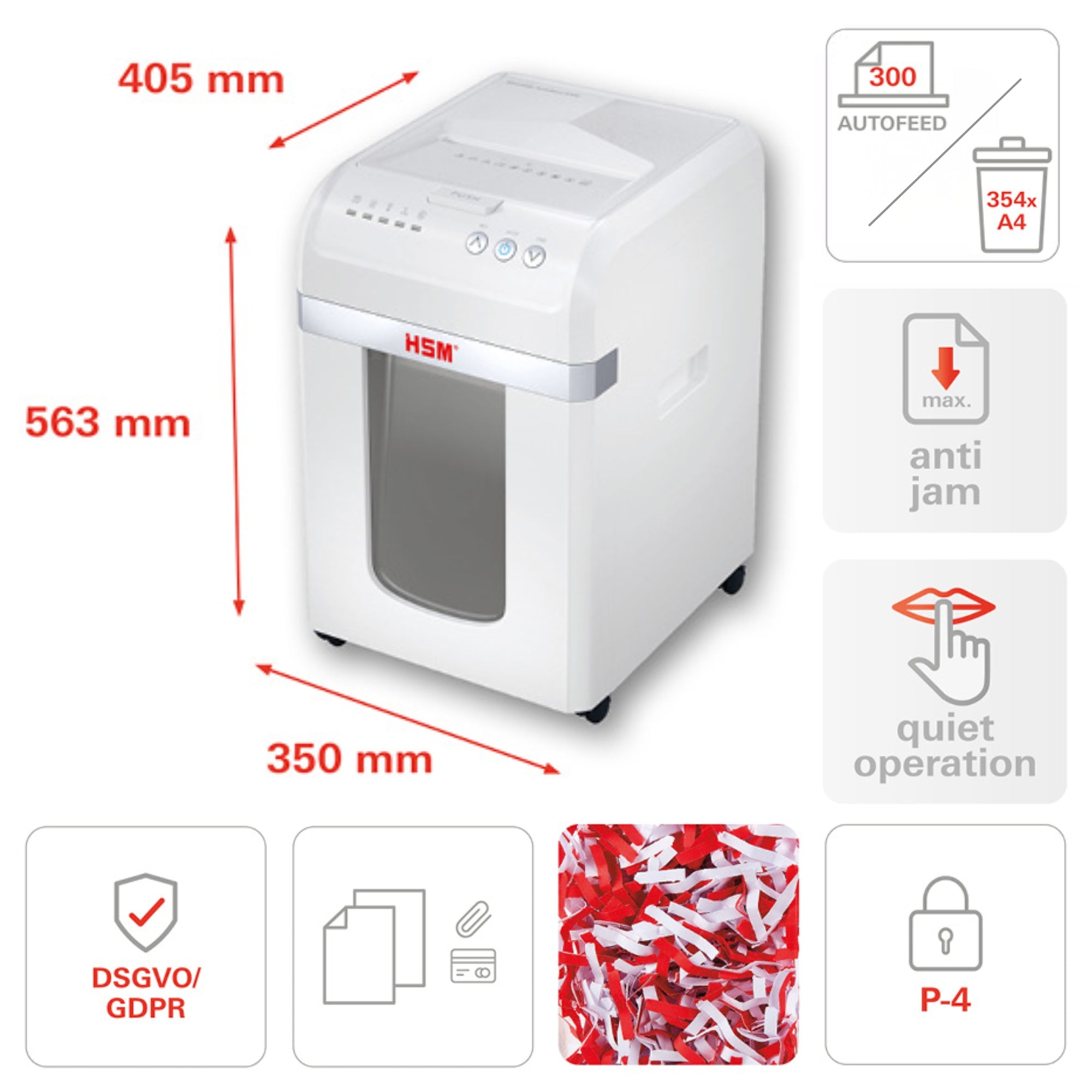 HSM ShredStar AutoFeed X300 - (4x12) 12 Sheets P-4 Cross Cut Shredder