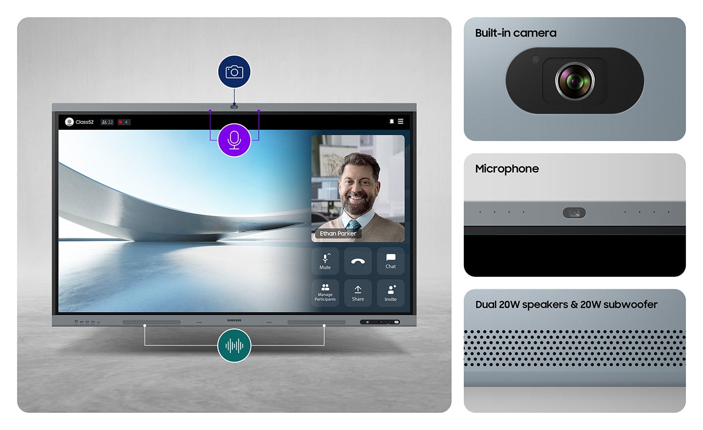 Samsung WA65FX-P 65-Inch 4K UHD 50 Touch-Points With Built-In 48MP Camera, Microphones, Speakers And EDLA Certified Smart Interactive Display (16GB RAM, 128GB ROM, Android 15.0)