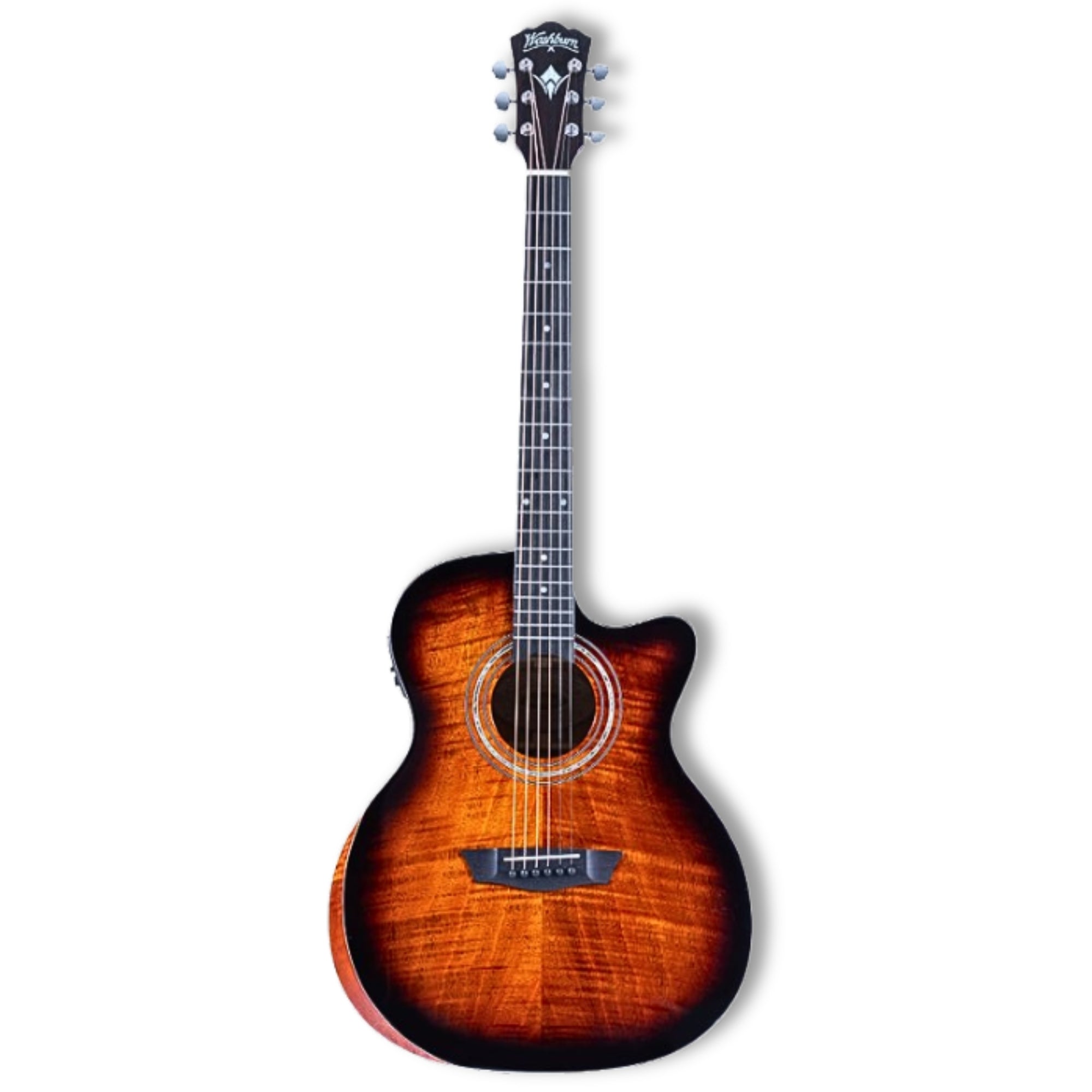 Washburn WCG12FCE-U Comfort Series Grand Auditorium 6-String With Flamed Okoume Top & Barcus-Berry LX4 Preamp Electro-Acoustic Guitar – Cognac Sunburst