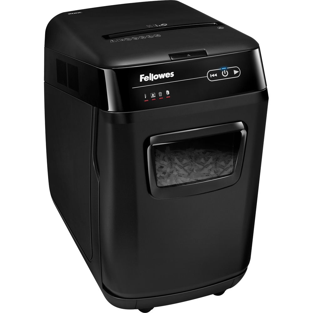 Fellowes AutoMax™ 200C Cross-Cut Paper Shredder – Black – 200-Sheet Auto Feed, 10-Sheet Manual Feed, P-4 Security Level, 32L Bin, SilentShred™, Sleep Mode