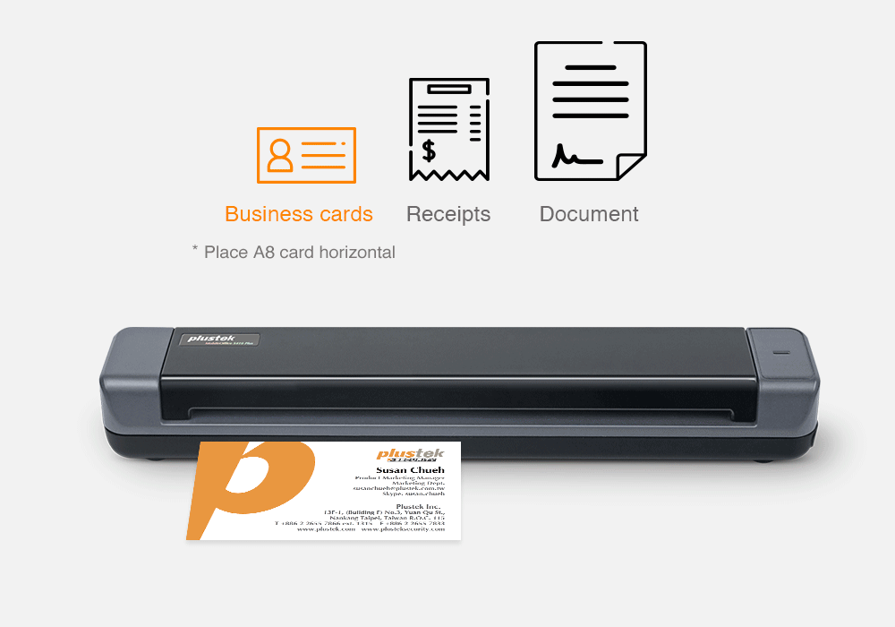 Plustek MobileOffice S410 Portable Document Scanner – USB-Powered, 600 dpi, A4 Scanning, Cloud Integration, Compact Design for Home and Office Use